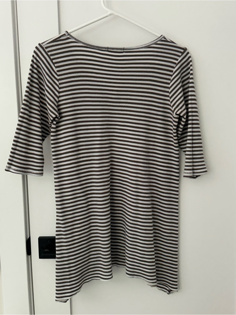 Allen Allen Brown And White Striped V-Neck Tunic View 2